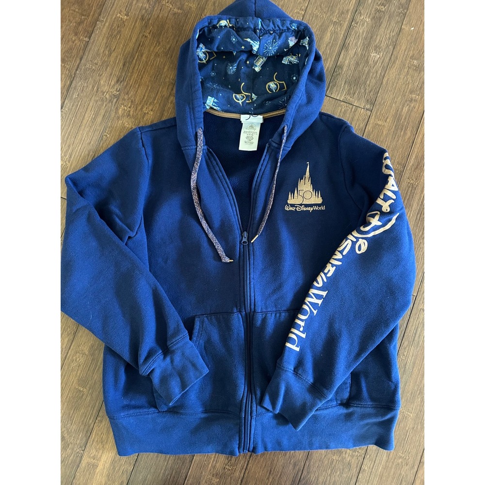 Disney World 50th Anniversary Zip Hoodie Navy Blue XL Mickey Minnie Castle
